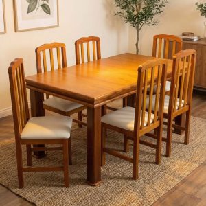 mesa madera nacional, mesa 160x85 cm, sillas en cuerina, mesa comedor, muebles de madera, mesa resistente, comedor elegante, mesa de comedor, muebles de calidad, sillas confortables.