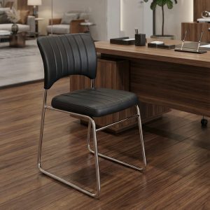 Silla Interlocutor Ecocuero Negra con Costuras Verticales | Rincón