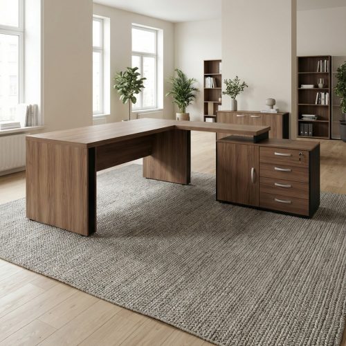 Escritorio Ejecutivo en L 210x170cm 4 Cajones 1 Puerta | Pro