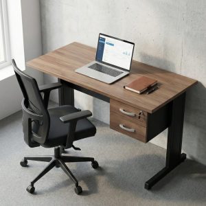 Escritorio Industrial 120x60cm Nogal Negro Patas Metal