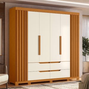 Ropero Doble Casal 6 Puertas 4 Cajones Ripado 240cm | Lujo