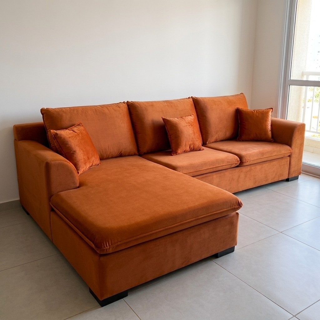Sofá con Chaise Terracota 3 metros Premium — Ciudad del Este