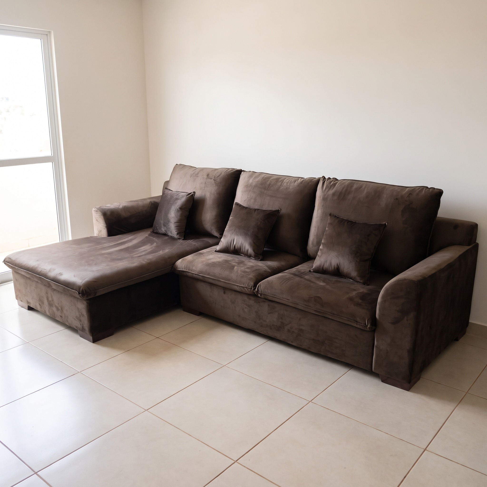 sofá con chaise chocolate living RINCÓN Paraguay