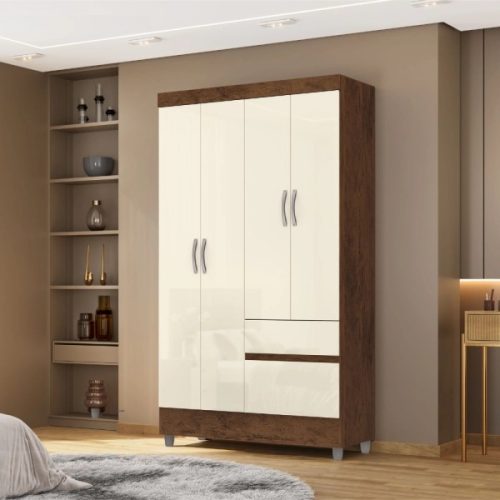 Ropero Enzo Movelmax 4 Puertas 2 Cajones Imbuia Champagne — Ciudad del Este