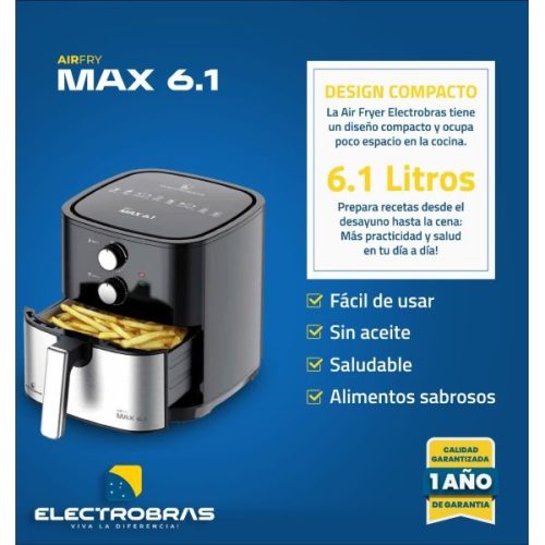 Air Fryer Electrobras Max 6.1L 1900W Negro EBAF-61-B — Ciudad del Este Air Fryer Electrobras Max 6.1L 1900W Negro EBAF-61-B — Ciudad del Este