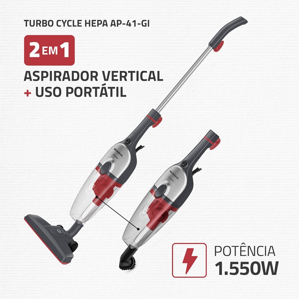 Aspiradora Vertical 2 en 1 Mondial Turbo Cycle HEPA 1550W AP-41 Gris Inox — Ciudad del Este