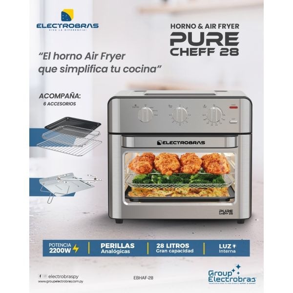 Horno Air Fryer Electrobras Pure Cheff 28L 2200W Gris Inox — Ciudad del Este