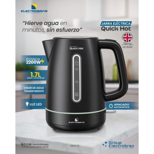 Jarra Eléctrica Electrobras Quick Hot 1.7L 2200W Negra — Ciudad del Este Jarra Eléctrica Electrobras Quick Hot 1.7L 2200W Negra — Ciudad del Este
