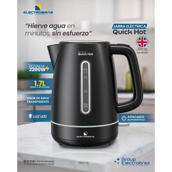 Jarra Eléctrica Electrobras Quick Hot 1.7L 2200W Negra — Ciudad del Este