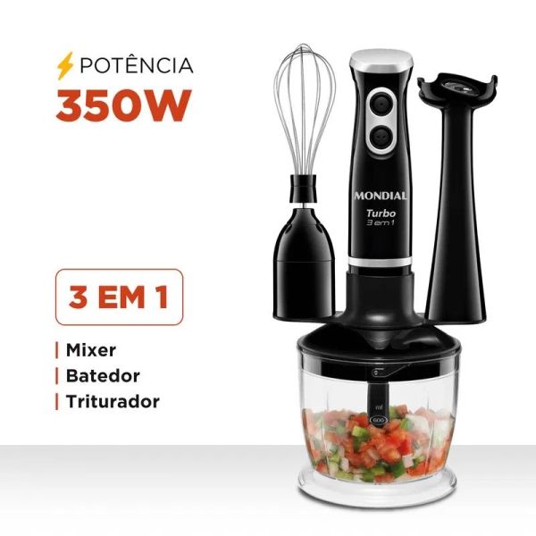 Mixer Mondial Turbo 3 en 1 350W Vaso 600 ml - Ciudad del Este