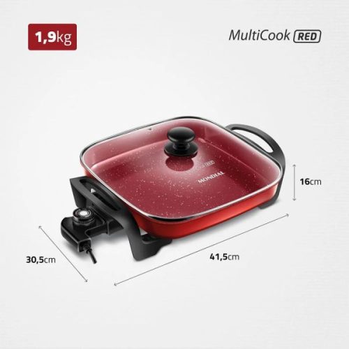 Olla Electrica Mondial Multicook Cuadrada Red Ceramic 2L 1200W - Ciudad del Este