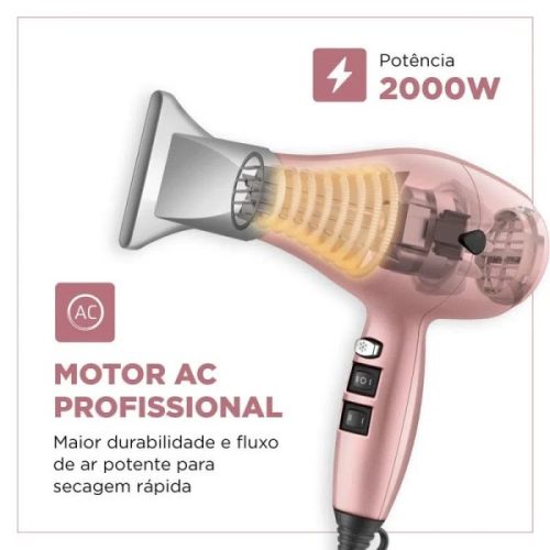 Secador de Pelo Mondial Golden Rose Quatro Elementos 2000W Motor AC - Ciudad del Este