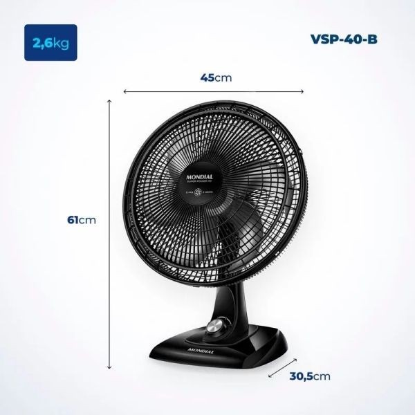 Ventilador de Mesa Mondial Super Power 40 cm Negro 140W - Ciudad del Este