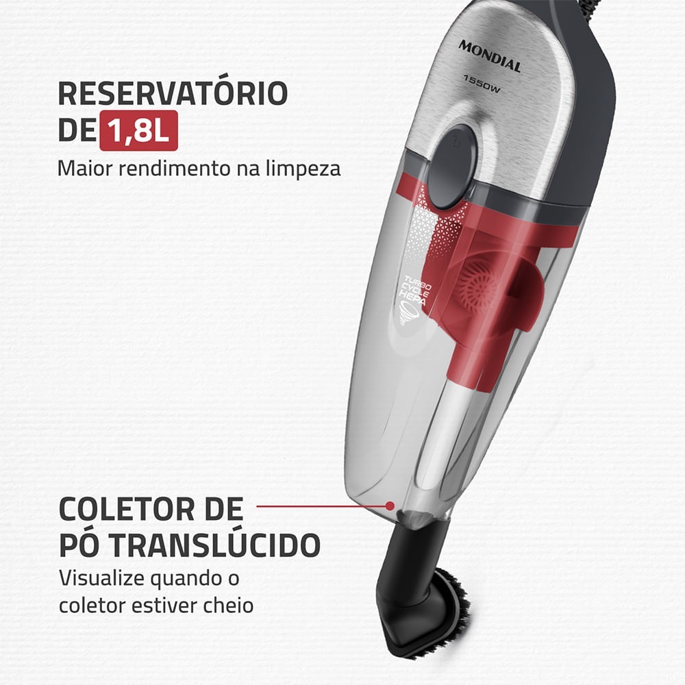 Aspiradora Vertical 2 en 1 Mondial Turbo Cycle HEPA 1550W AP-41 Gris Inox — Ciudad del Este
