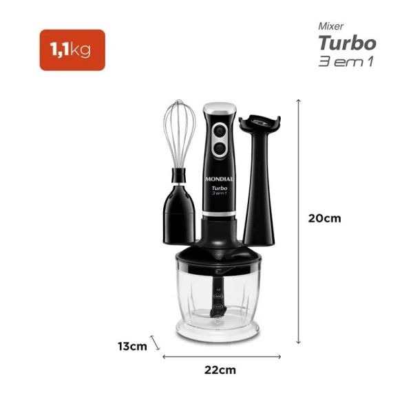 Mixer Mondial Turbo 3 en 1 350W Vaso 600 ml - Ciudad del Este