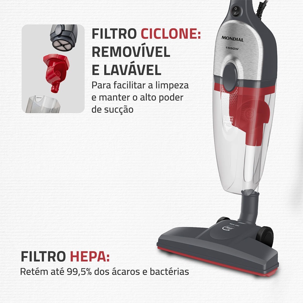 Aspiradora Vertical 2 en 1 Mondial Turbo Cycle HEPA 1550W AP-41 Gris Inox — Ciudad del Este