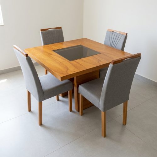 juego de comedor 110x110 4 sillas grises lino CDE