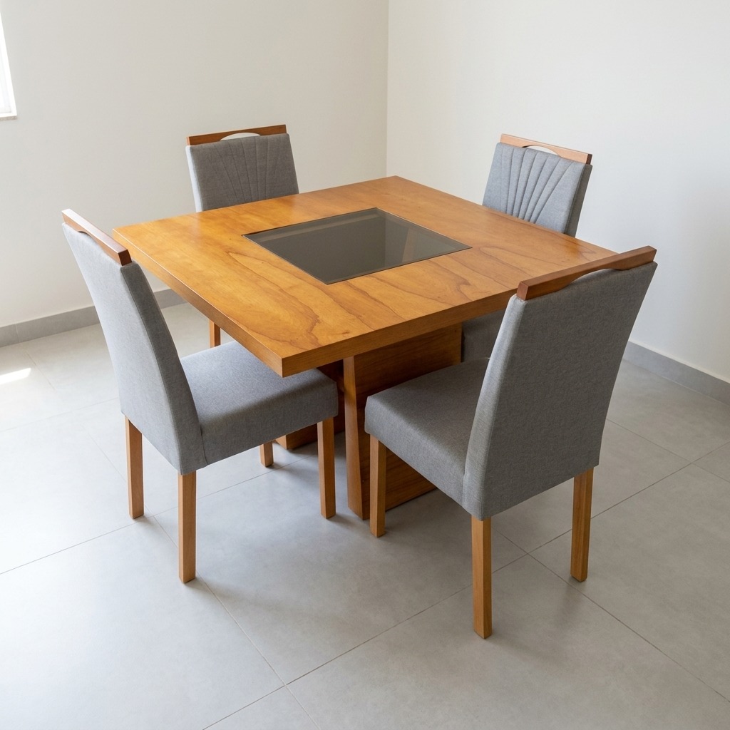 juego de comedor 110x110 4 sillas grises lino CDE
