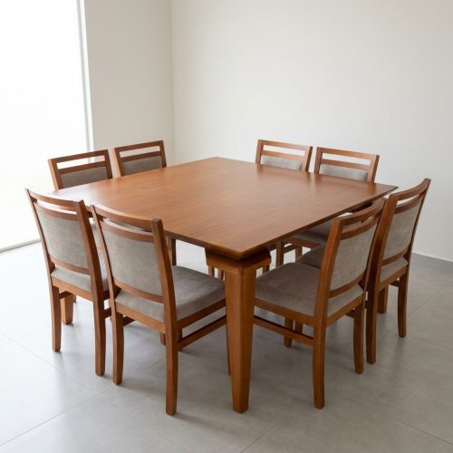 juego de comedor 140x140 8 sillas madera maciza CDE
