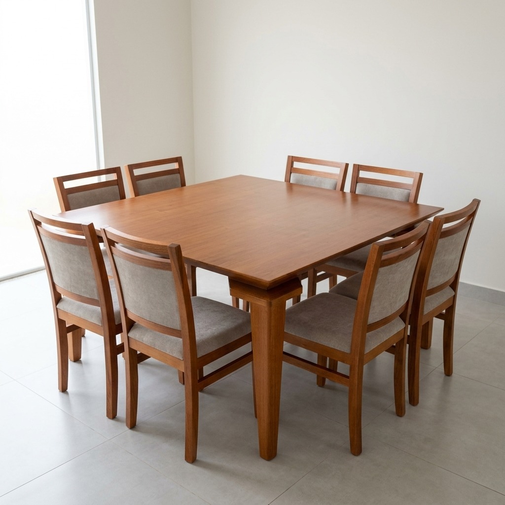 juego de comedor 140x140 8 sillas madera maciza CDE