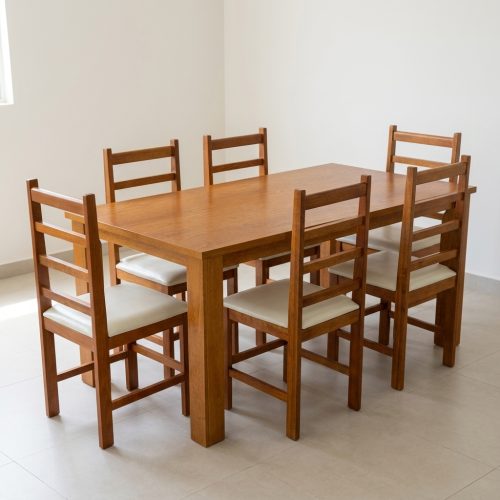 juego de comedor 150x80 6 sillas madera maciza CDE