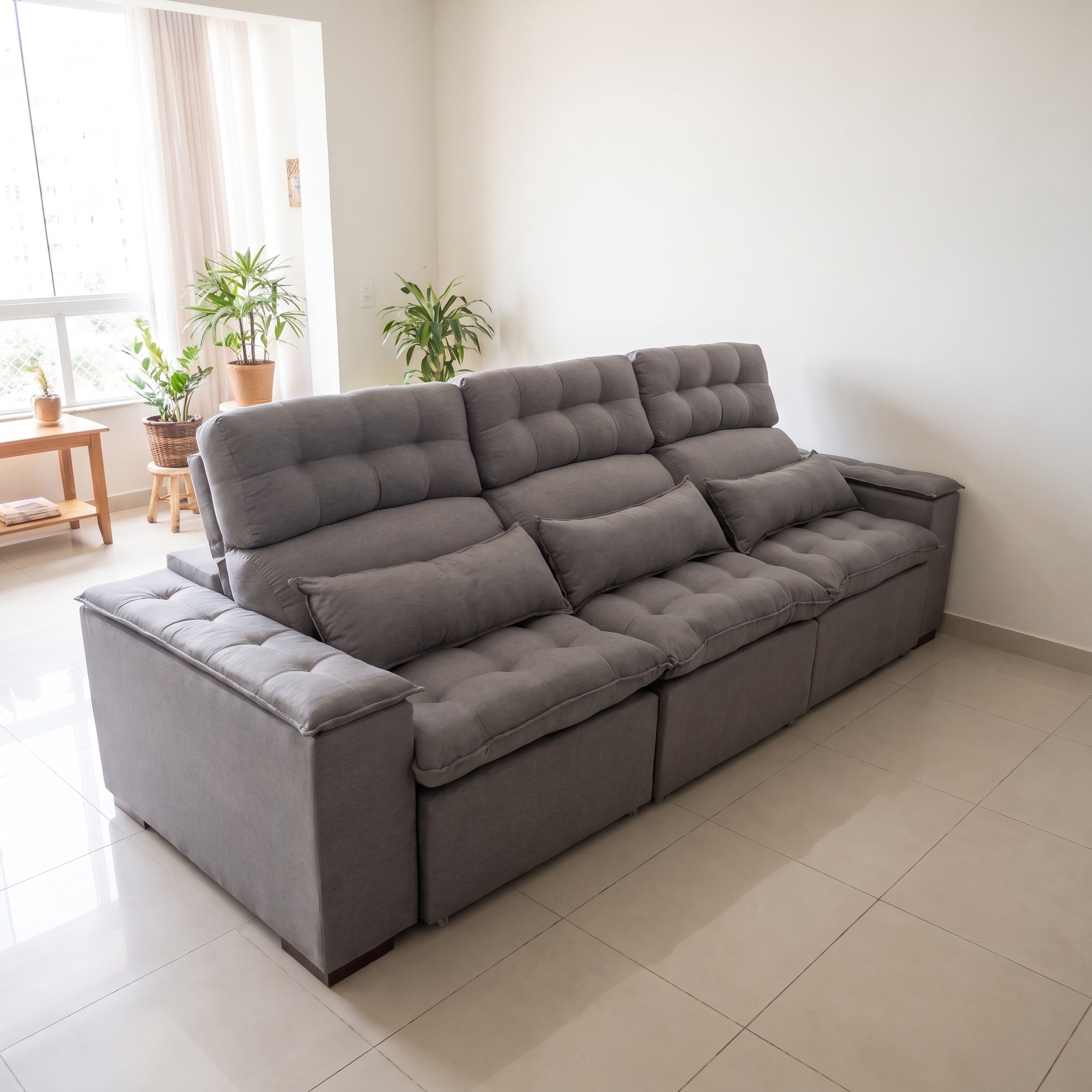 sofá Cinema gris en modo sofá CDE