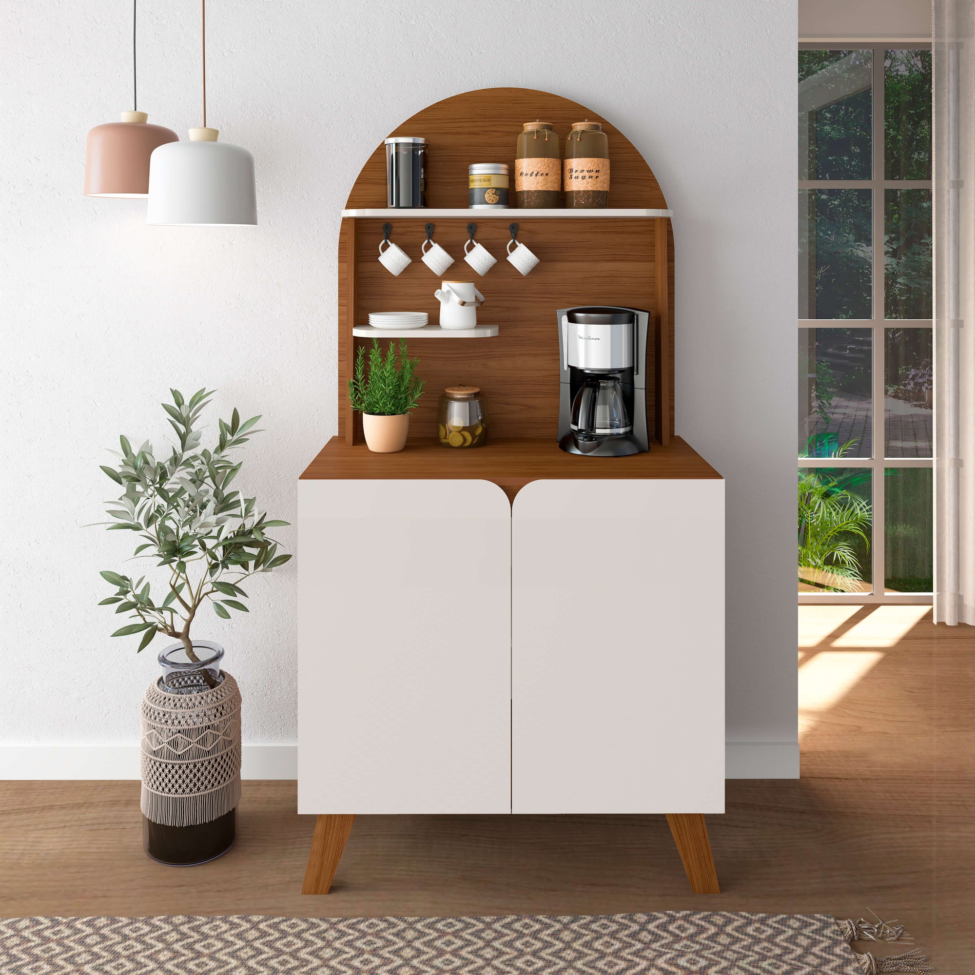 Rincón del Café Viena 80 cm Cedro Off White con Soportes para Tazas — Ciudad del Este