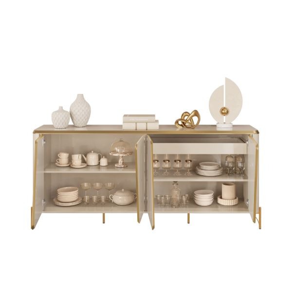 Buffet Liara 180 cm 4 Puertas Off White Dorado — Ciudad del Este