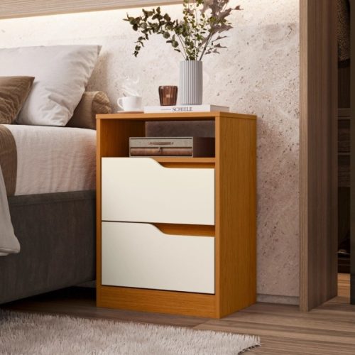 Mesita de Luz Sole Movelmax 2 Cajones Cinamomo Off White — Ciudad del Este