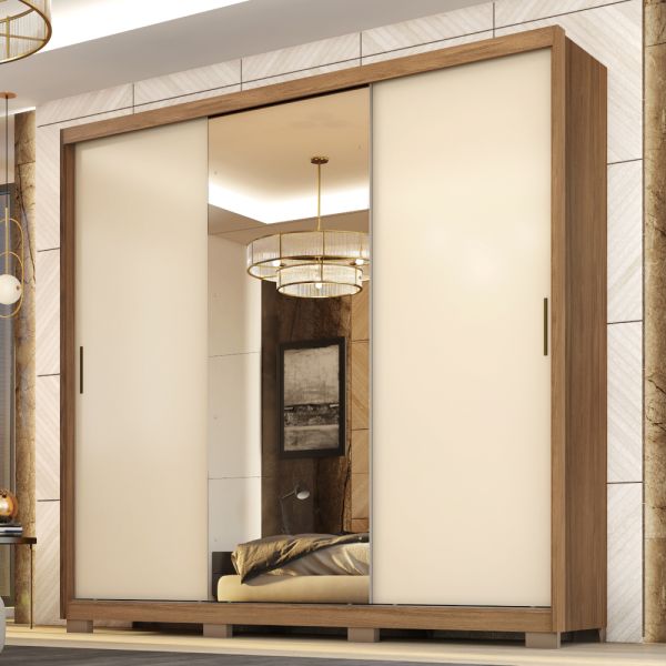 Ropero Dalila 3 Puertas Corredizas 4 Cajones Amendoa Off White — Ciudad del Este