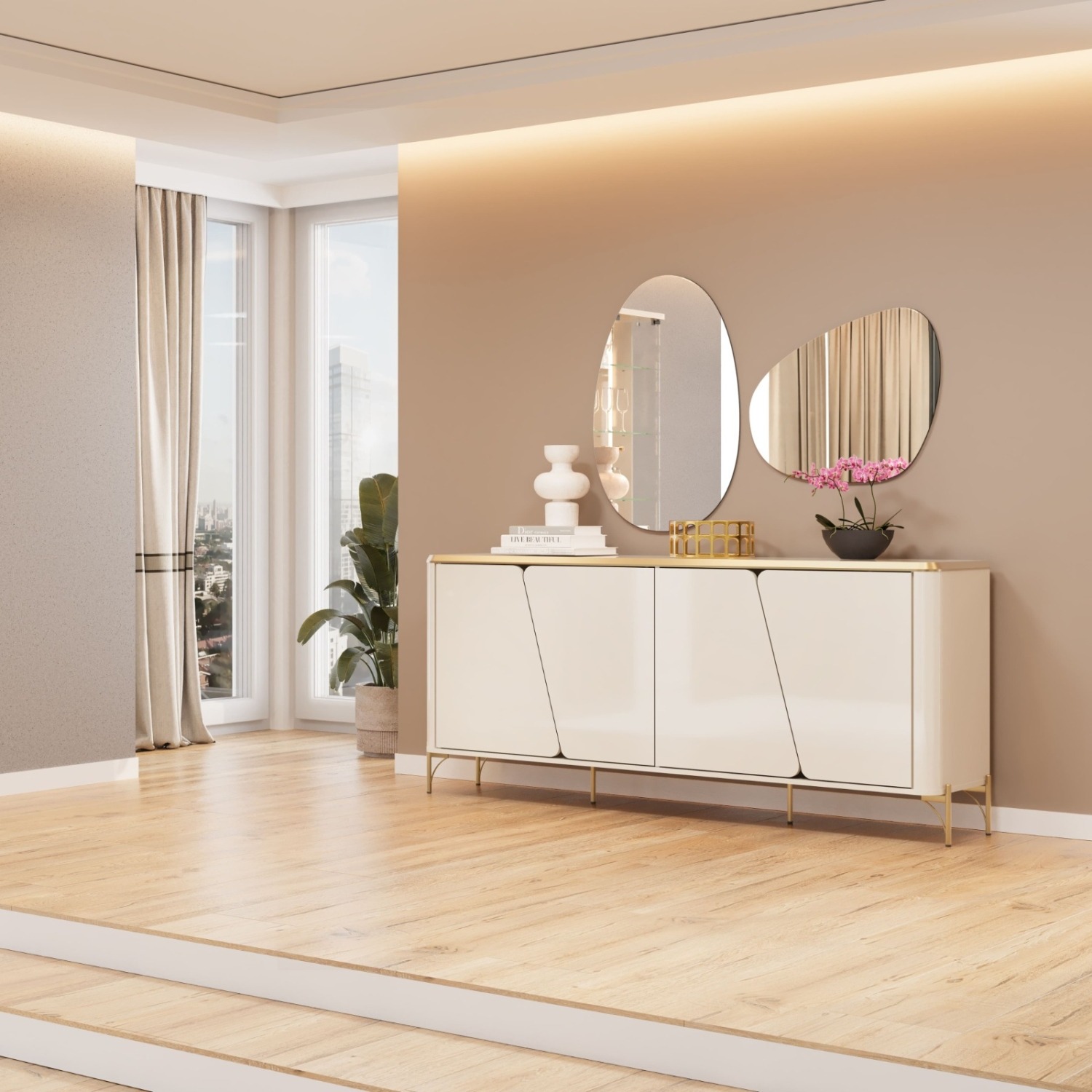 Buffet Liara 180 cm 4 Puertas Off White Dorado — Ciudad del Este