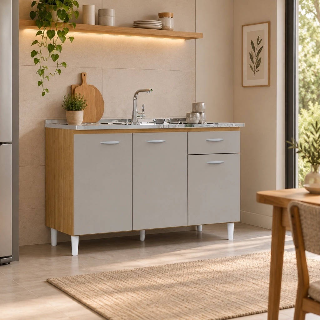 Balcón Cuba Movelmax 120 cm Damasco/Off White, vista en cocina