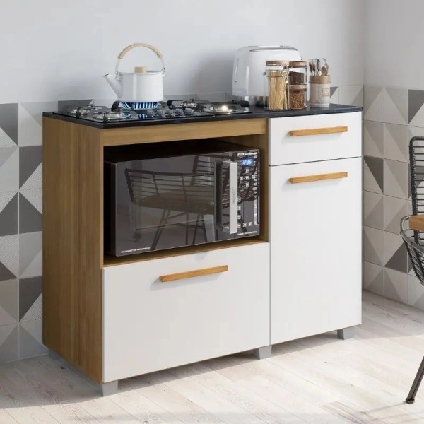 Balcón Movelmax Gold para Cooktop y Horno 1 Cajón Freijó y Off White — Ciudad del Este