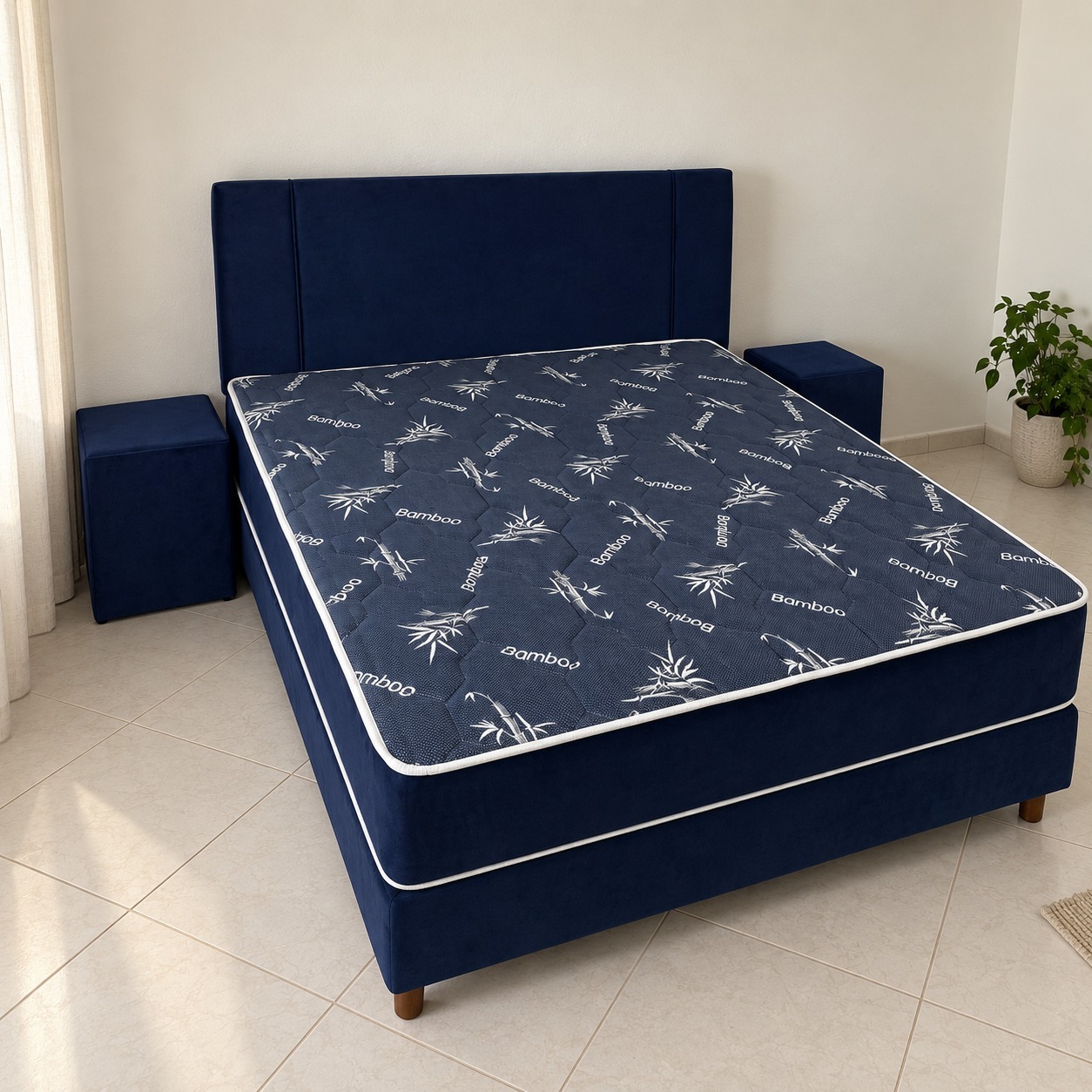 Cama Valentina 5 piezas 120 × 190 cm azul marino, vista general