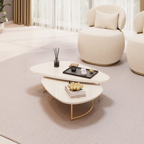 Juego de mesas de centro Pétala off white en un living