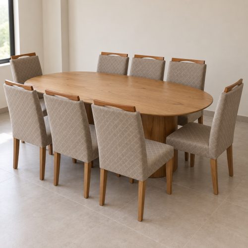 Juego de comedor Yasmin 200 × 100 cm 8 sillas beige, conjunto completo
