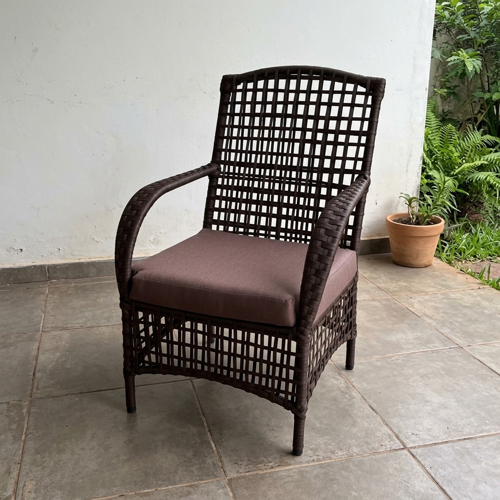 Sillón de cuerda náutica marrón con asiento malva del juego exterior Ibiza