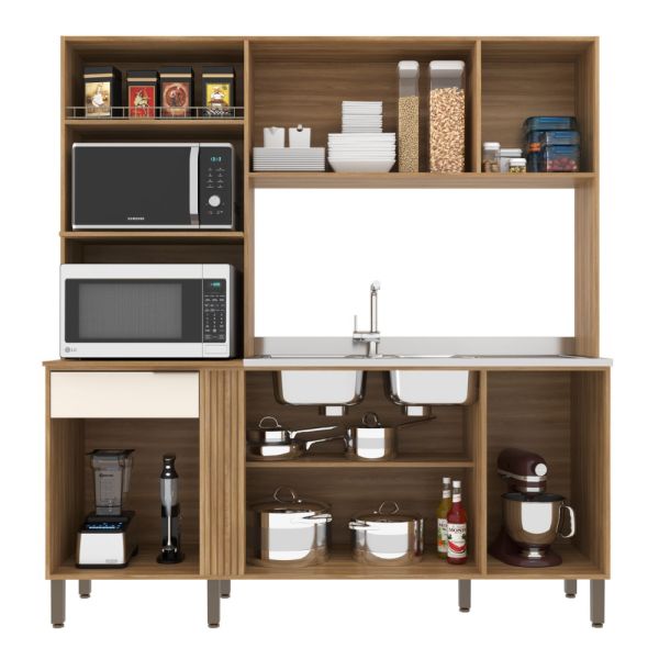 Kit de cocina Helen con puertas abiertas