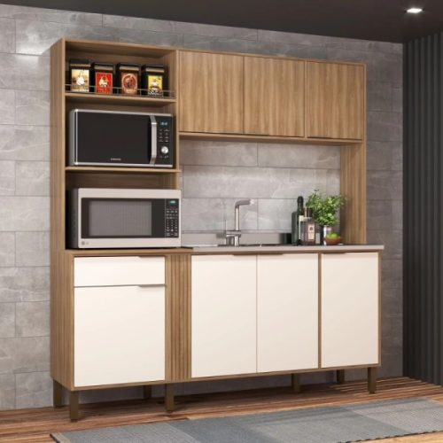 Kit de cocina Helen nogal y off white en una cocina
