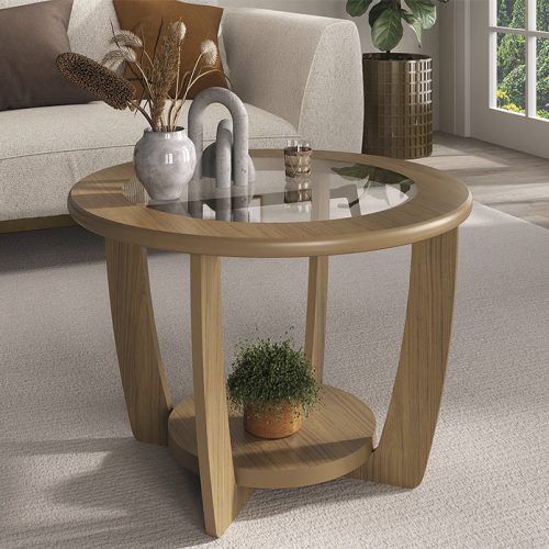 Mesa de centro Curve carvalho en un living