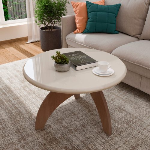 Mesa de centro Jade off white y pino en un living