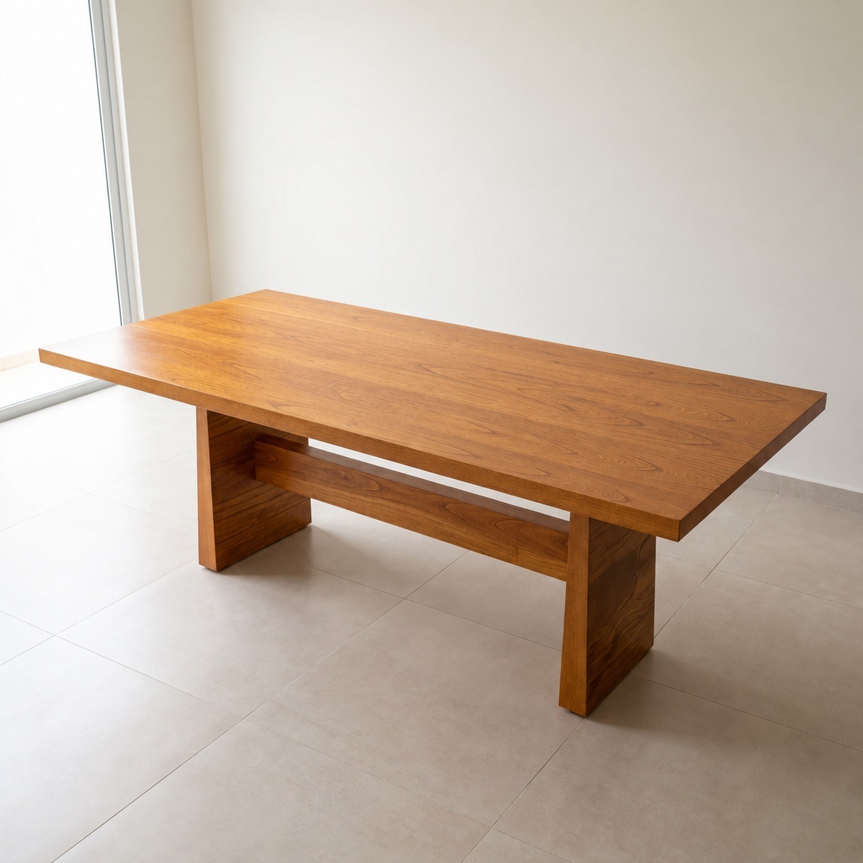 Mesa madera nacional 220 × 100 cm con tapa continua sin vidrio central