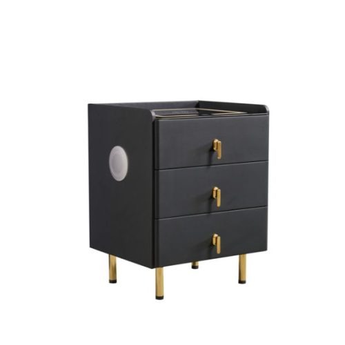 Mesita de luz Linus negra con parlante lateral Mesita de luz Linus negra con parlante lateral