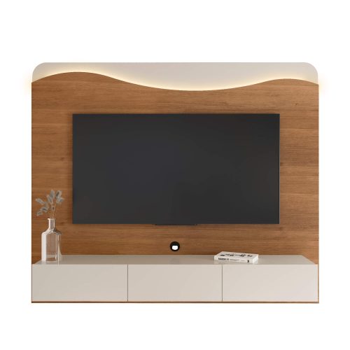 Panel para TV Lumiere cerezo y off white con televisor Panel para TV Lumiere cerezo y off white con televisor