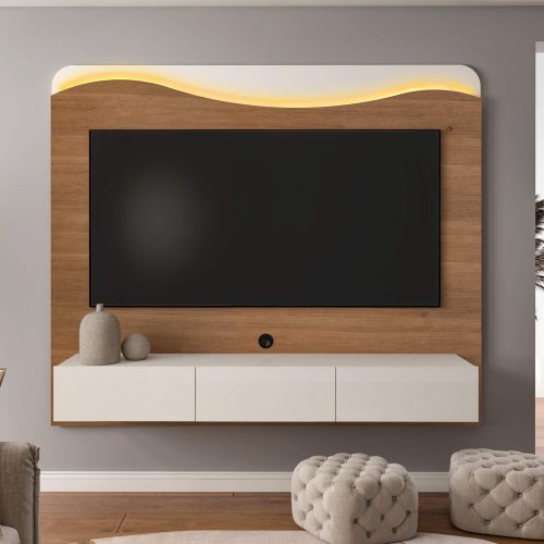 Panel para TV Lumiere con LED encendido en un living
