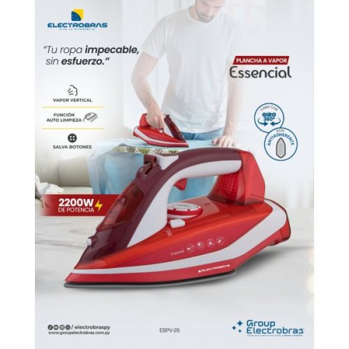 Plancha Electrobras Essencial con vapor vertical y salva botones Plancha Electrobras Essencial con vapor vertical y salva botones