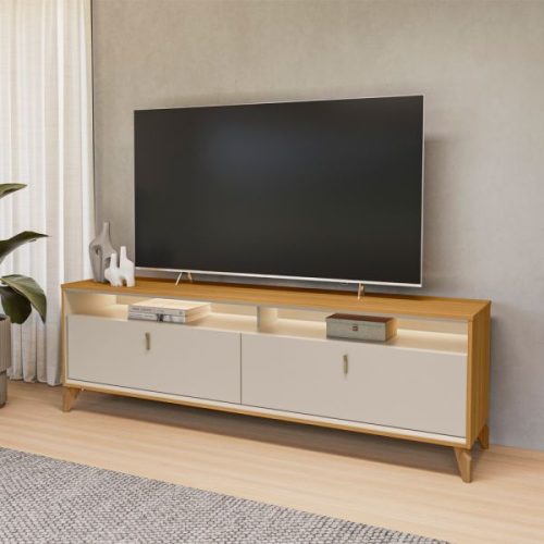 Rack Dubai tauari y off white en un living Rack Dubai tauari y off white en un living