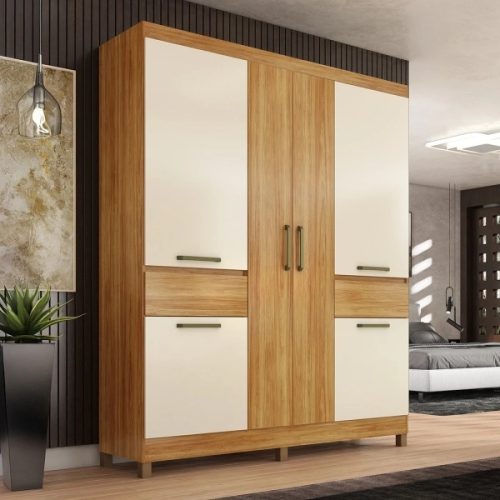 Ropero Maua Movelmax 6 puertas cinamomo y off white ambientado
