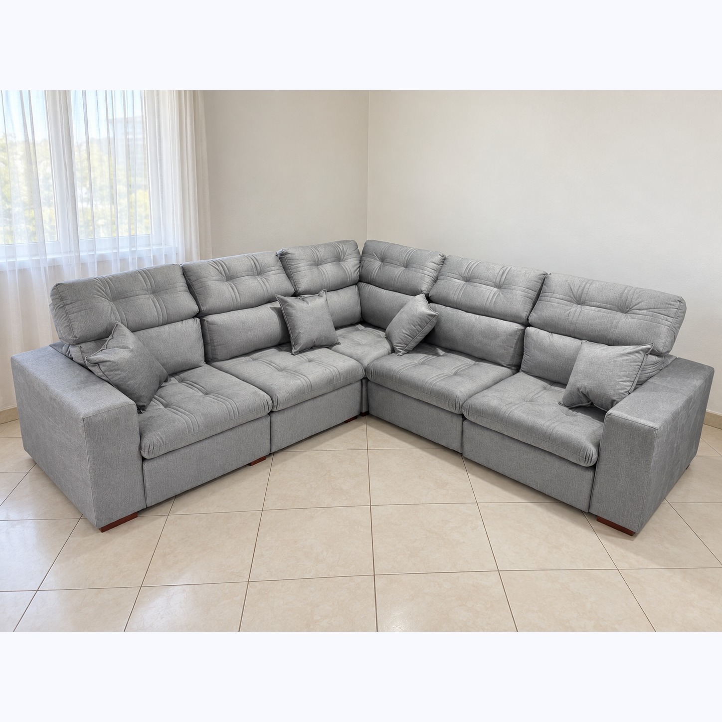 Sofá esquinero Verona gris hielo retráctil 300 × 300 cm, posición normal